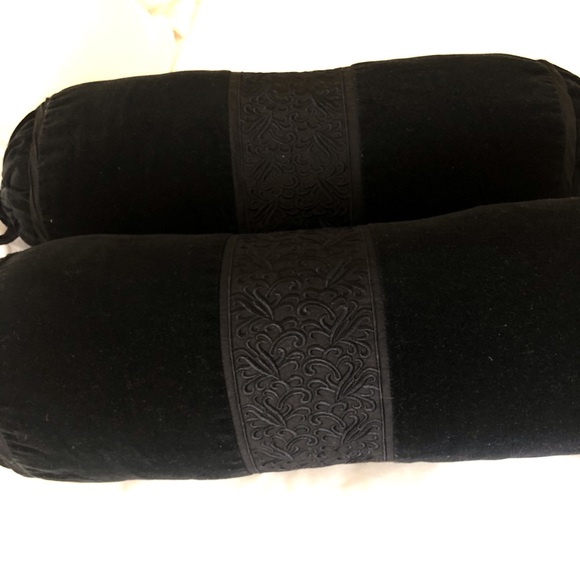 Pair of Velvet Bolo Pillows with Embroidery 18x7.5 - Picture 7 of 9